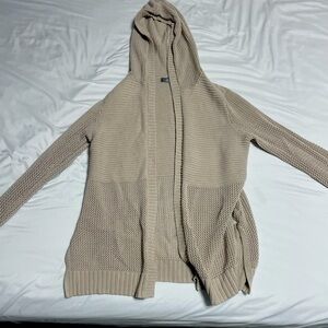Khaki cardigan with hood